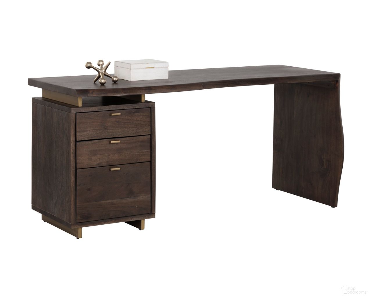 Lewis Desk In Dark Brown and Brass