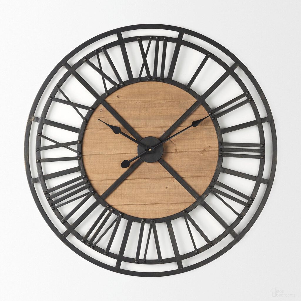 Lewiston 30.1H Iron with Wood Round Wall Clock In Black
