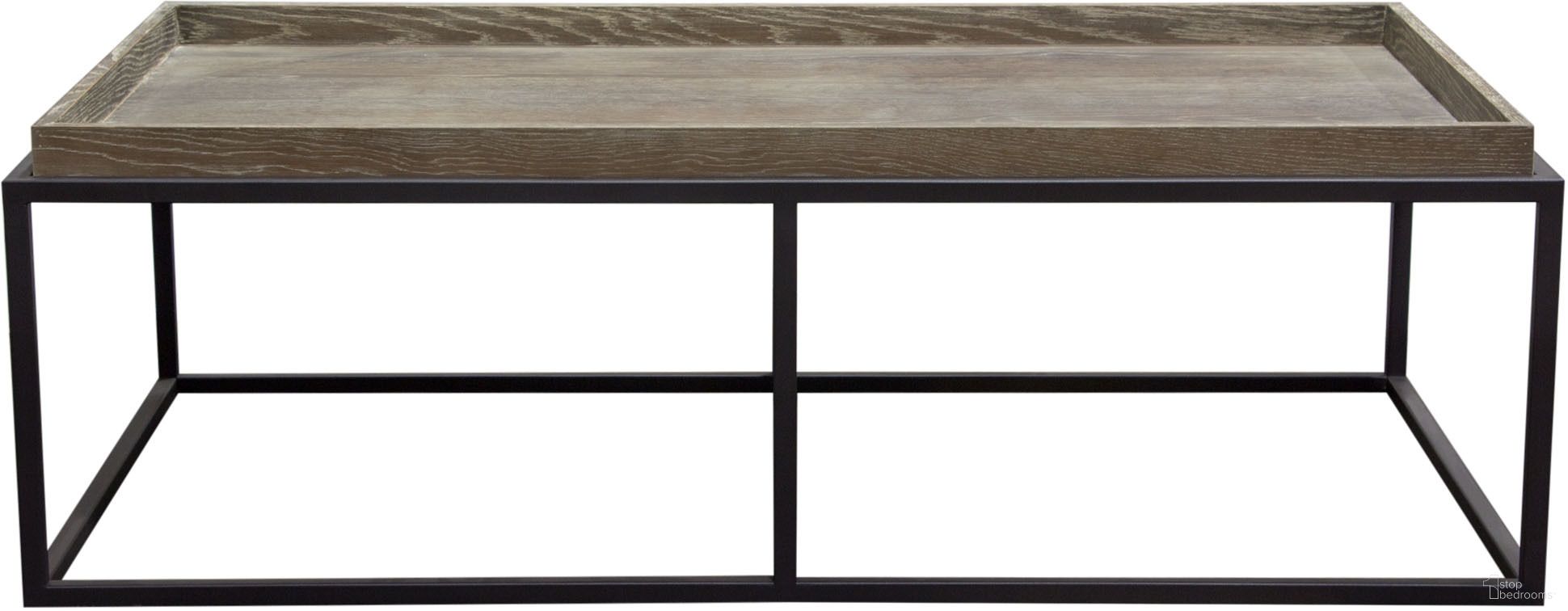 Lex Rectangle Cocktail Table in Rustic Oak Veneer Finish Top with Black Powder Coated Metal Base