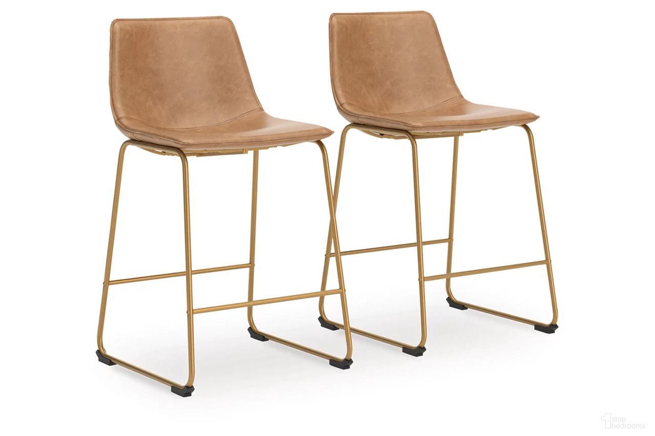 The appearance of Lexadine Bar Height Barstool Set of 2 In Toast and Gold designed by Signature Design by Ashley in the modern / contemporary interior design. This toast/gold piece of furniture was selected by 1StopBedrooms from Lexadine Collection to add a touch of cosiness and style into your home. Sku: NCD373-330. Material: Metal.