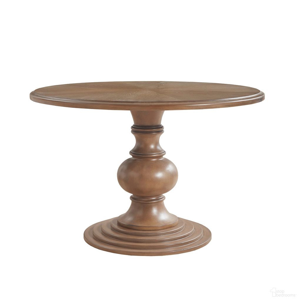 The appearance of Lexi 46 Inch Round Pedestal Dining Table In Reclaimed Walnut designed by Olliix in the country / farmhouse interior design. This walnut piece of furniture  was selected by 1StopBedrooms from Lexi Collection to add a touch of cosiness and style into your home. Sku: MP121-1223. Table Base Style: Pedestal. Table Top Shape: Round. Material: Wood. Size: 46".