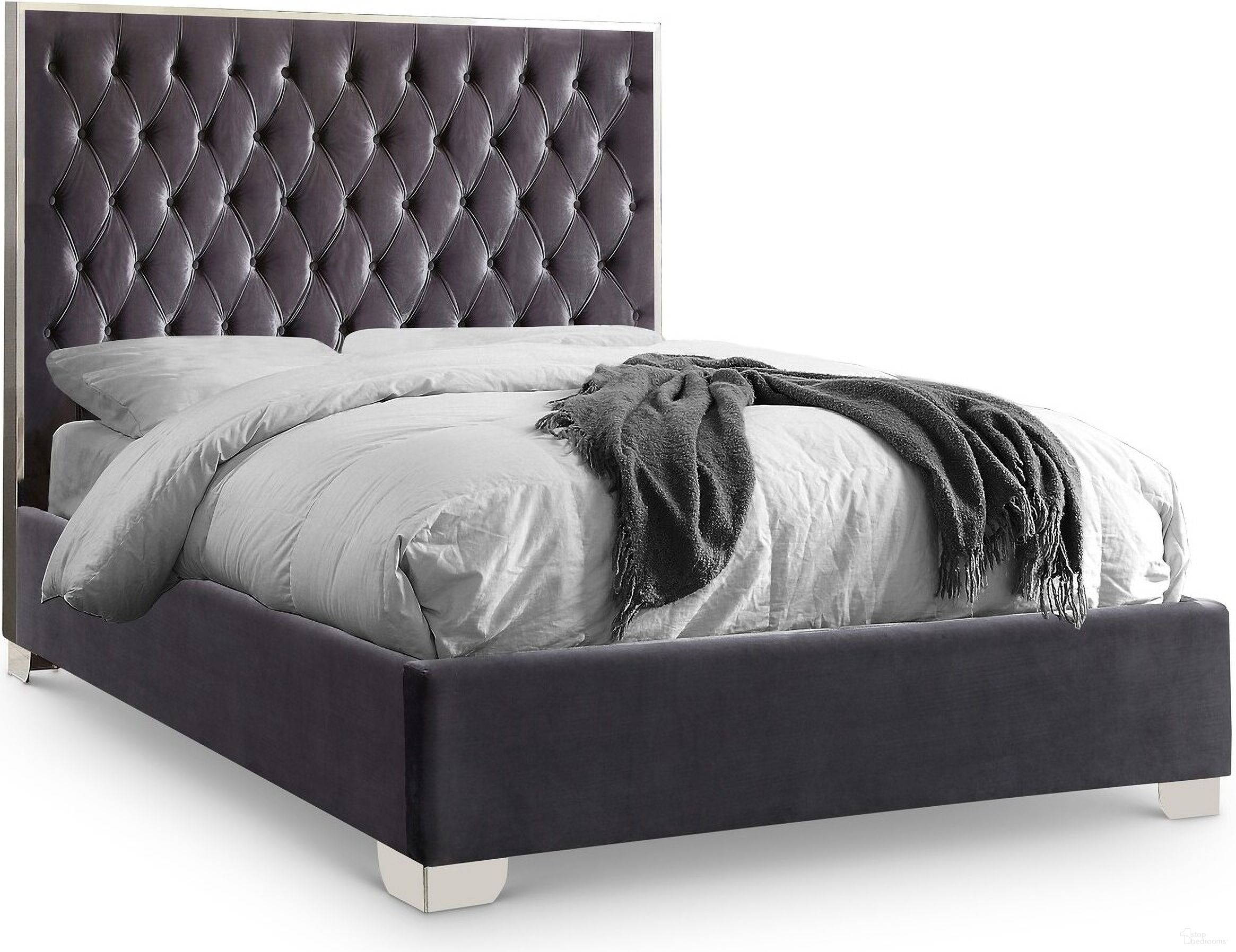Lexi Velvet King Bed In Grey