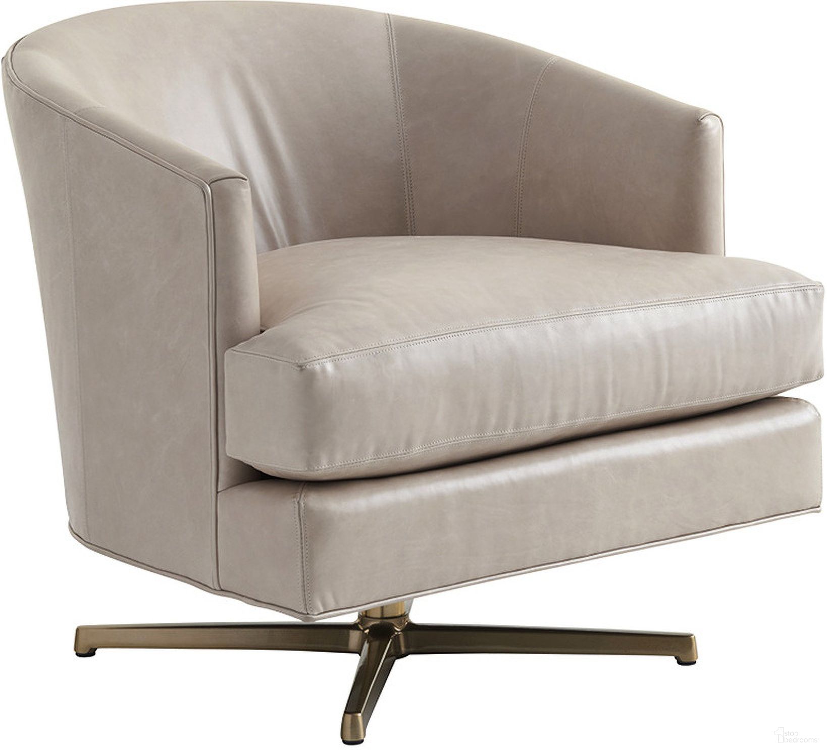 The appearance of Lexington Leather Graves Leather Swivel Chair In Beige designed by Lexington in the modern / contemporary interior design. This beige piece of furniture was selected by 1StopBedrooms from Lexington Leather Collection to add a touch of cosiness and style into your home. Sku: LL7654-11BSW-40. Material: Genuine Leather.