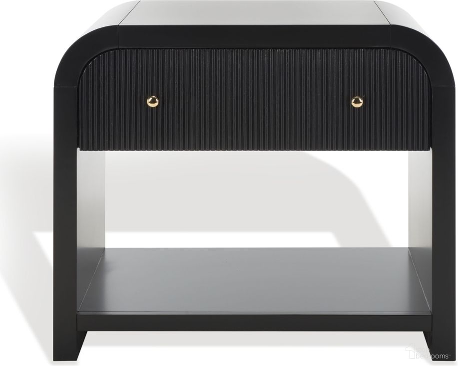 The appearance of Liabella 1 Drawer Curved Nightstand In Black and Gold designed by Safavieh Couture in the modern / contemporary interior design. This black/gold piece of furniture was selected by 1StopBedrooms from Liabella Collection to add a touch of cosiness and style into your home. Sku: SFV2145B. Material: Wood.