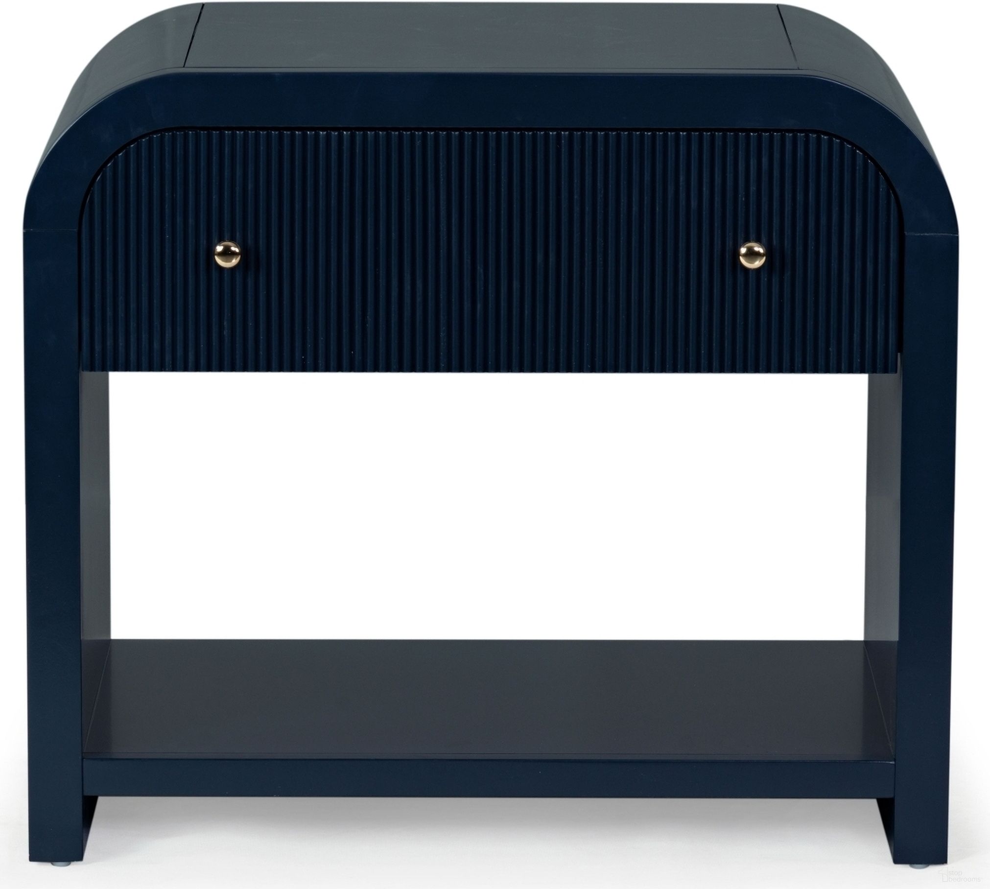 Liabella 1 Drawer Curved Nightstand In Navy and Gold