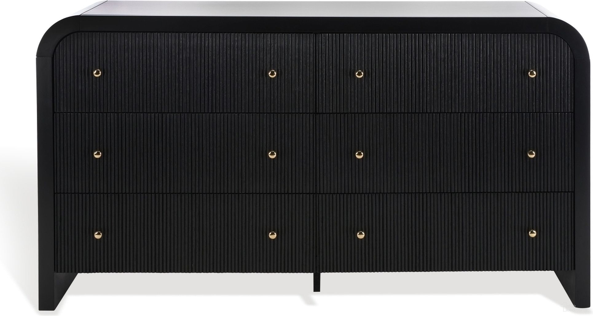 The appearance of Liabella 6 Drawer Curved Dresser In Black and Gold designed by Safavieh Couture in the modern / contemporary interior design. This black and gold piece of furniture was selected by 1StopBedrooms from Liabella Collection to add a touch of cosiness and style into your home. Sku: SFV2144B. Material: Wood.