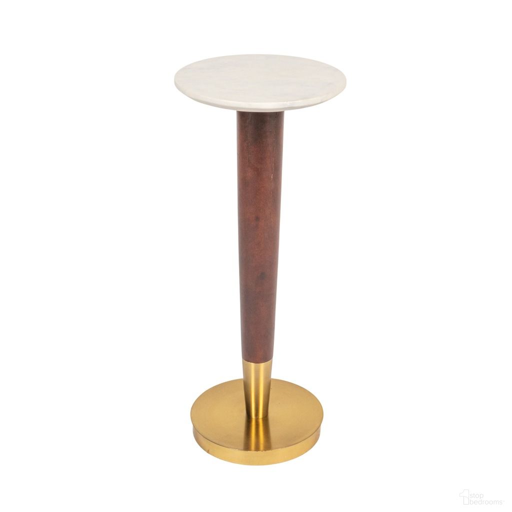 Liam Acacia Wood and Brass Martini Table with Marble Top In Black