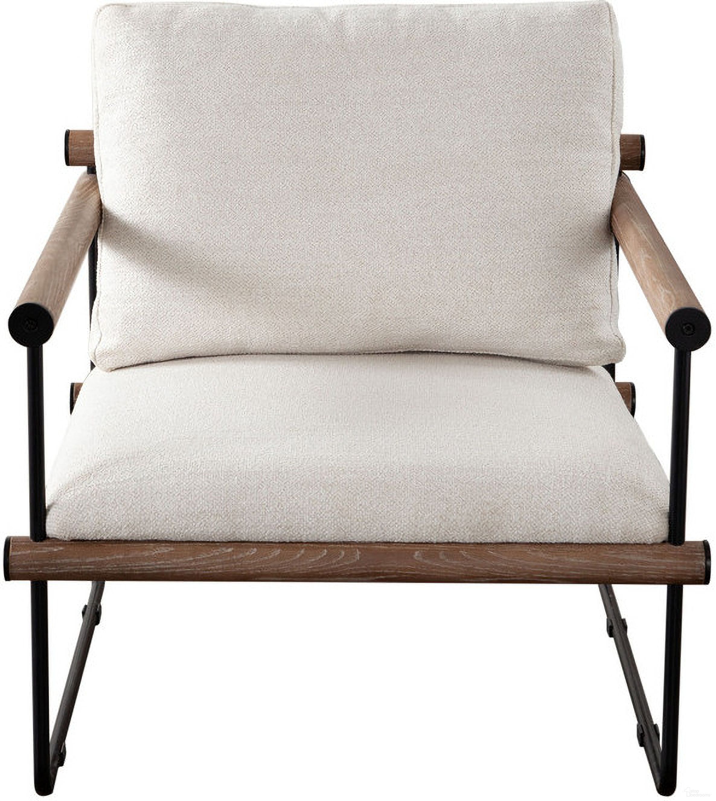 The appearance of Liam Accent Chair In Cream Fabric with Metal Frame and Wood Arm designed by Diamond Sofa in the modern / contemporary interior design. This cream piece of furniture  was selected by 1StopBedrooms from Liam Collection to add a touch of cosiness and style into your home. Sku: LIAMCHCM. Material: Fabric.