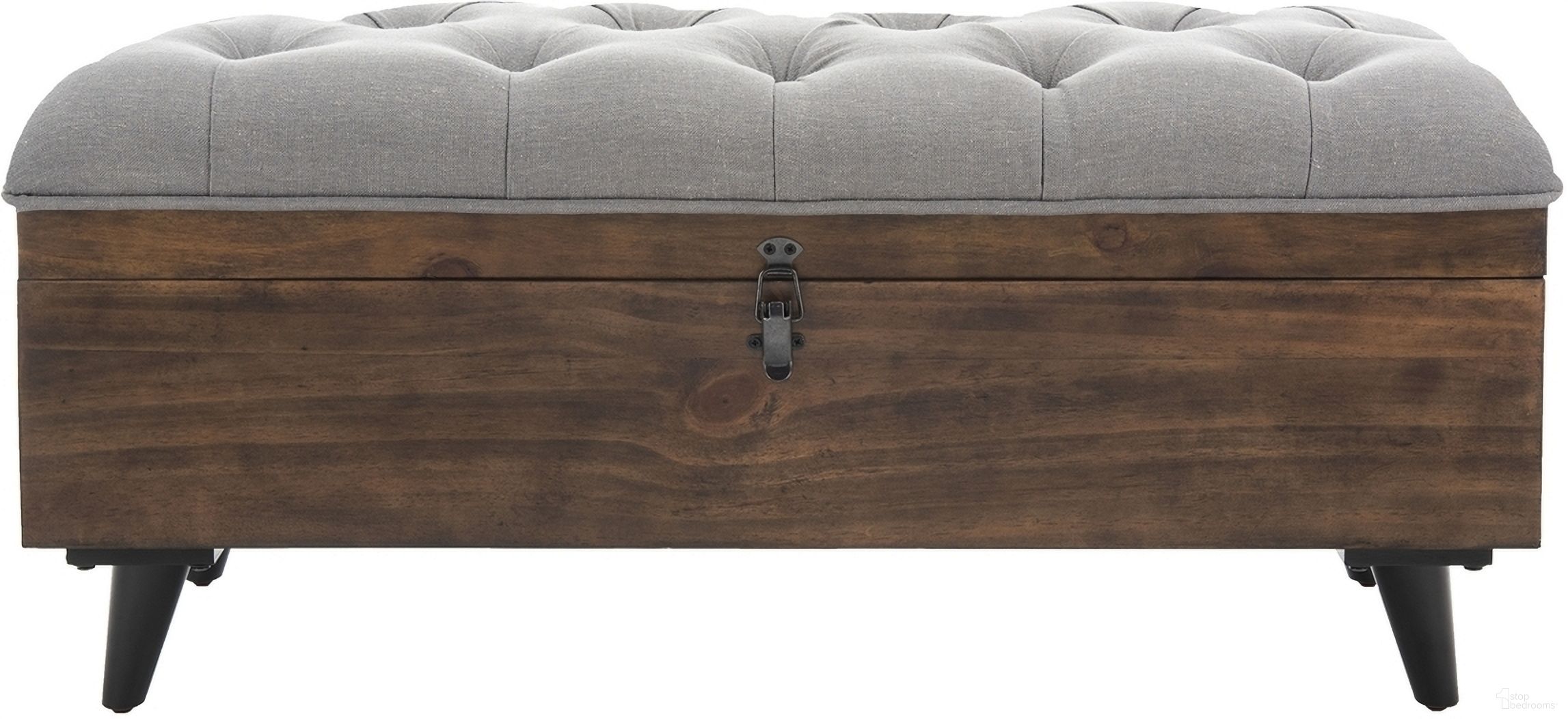 The appearance of Liam Gray and Dark Oak Tufted Cocktail Ottoman designed by Safavieh in the modern / contemporary interior design. This gray piece of furniture  was selected by 1StopBedrooms from Liam Collection to add a touch of cosiness and style into your home. Sku: OTT6400C. Material: Wood.