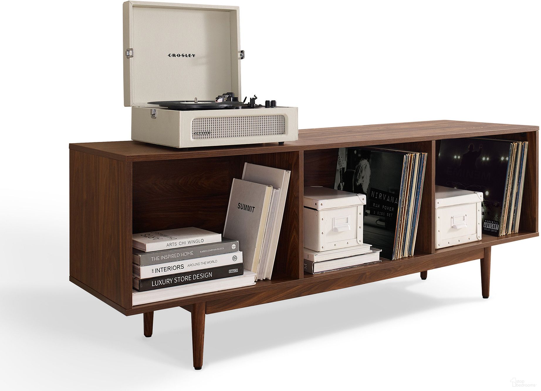 Liam Large Record Storage Console Cabinet In Walnut