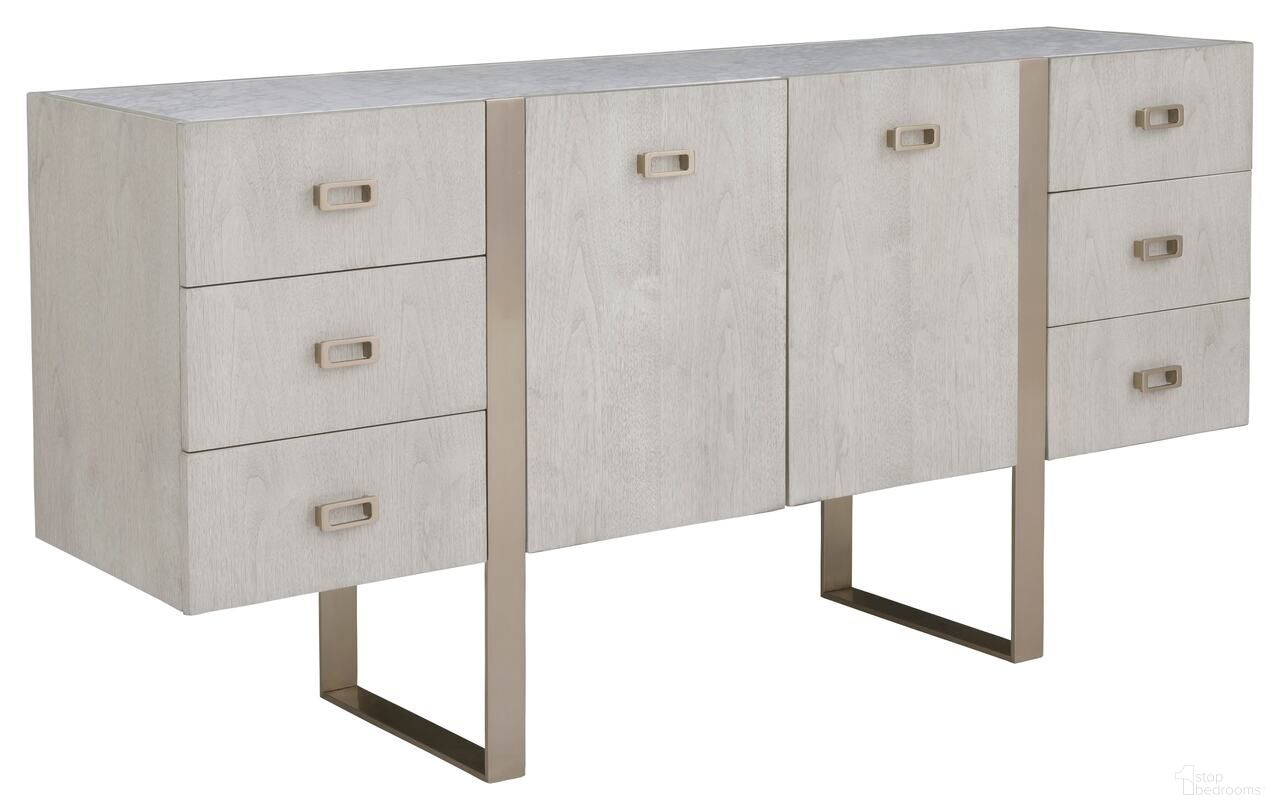 The appearance of Libby Langdon Carlson Credenza In Champagne and White designed by Fairfield Chair in the modern / contemporary interior design. This champagne/white piece of furniture was selected by 1StopBedrooms from Libby Langdon Collection to add a touch of cosiness and style into your home. Sku: 6336-17-9. Material: Stone.