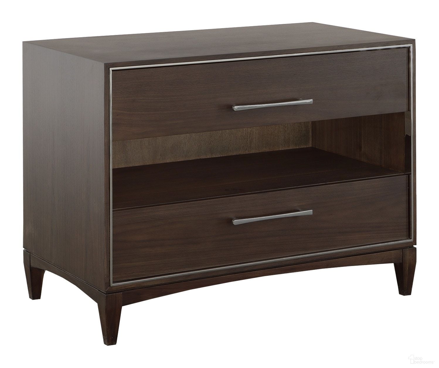 The appearance of Libby Langdon Farley Nightstand In Smoked Stone designed by Fairfield Chair in the modern / contemporary interior design. This smoked stone piece of furniture was selected by 1StopBedrooms from Libby Langdon Collection to add a touch of cosiness and style into your home. Sku: 6322-38. Material: Walnut Wood.