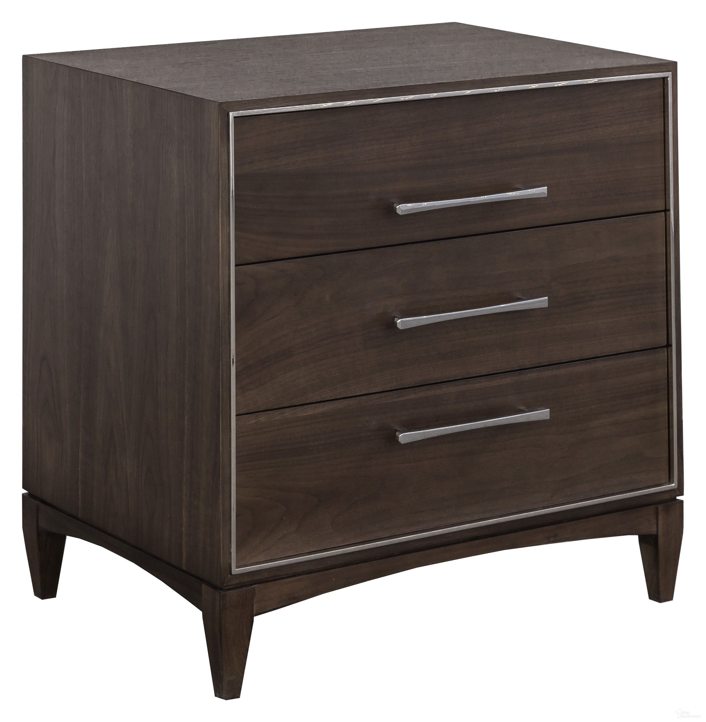 The appearance of Libby Langdon Farley Nightstand In Smoked Stone designed by Fairfield Chair in the modern / contemporary interior design. This smoked stone piece of furniture  was selected by 1StopBedrooms from Libby Langdon Collection to add a touch of cosiness and style into your home. Sku: 6322-ET. Material: Walnut Wood.