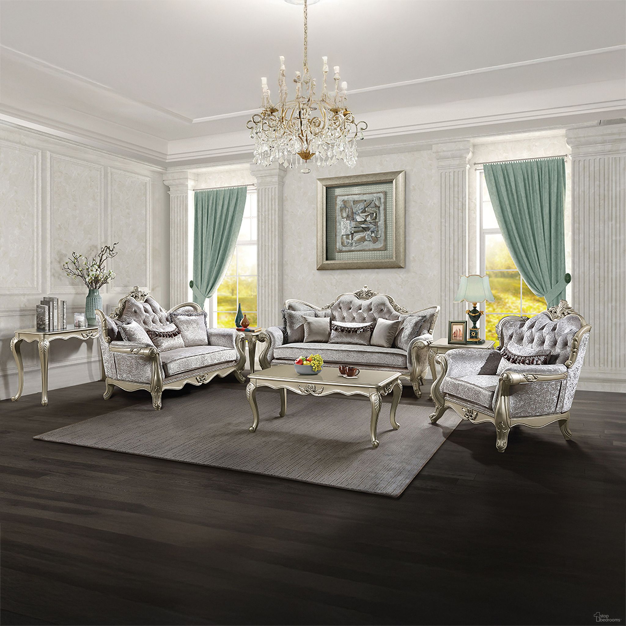 The appearance of Libertee Living Room Set with Pillows In Beige and Champagne designed by ACME in the transitional interior design. This beige and champagne piece of furniture  was selected by 1StopBedrooms from Libertee Collection to add a touch of cosiness and style into your home. Sku: LV03820;LV03821. Material: Resin.