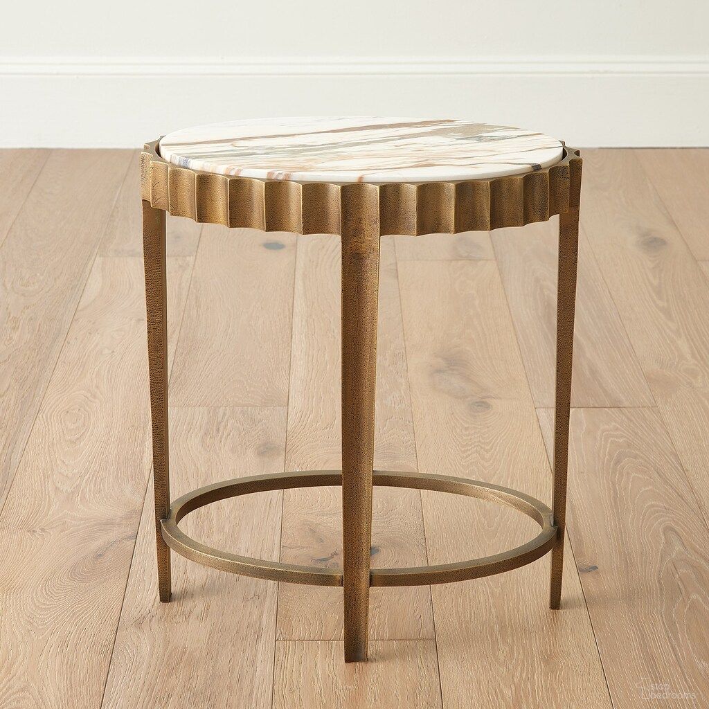 The appearance of Liberty Marble Accent Table In Vintage Brass and Calacatta Gold designed by Global Views in the modern / contemporary interior design. This vintage brass/calacatta gold piece of furniture  was selected by 1StopBedrooms from Liberty Collection to add a touch of cosiness and style into your home. Sku: 994122. Material: Brass.