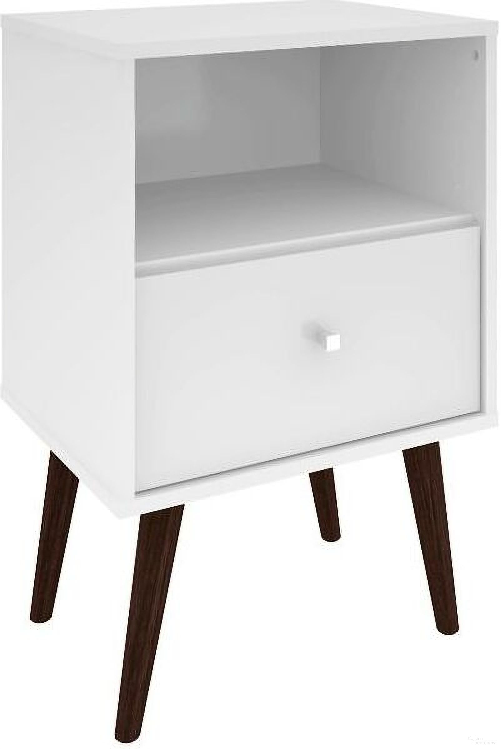 Liberty Mid-Century - Modern Nightstand 1.0 With 1 Cubby Space And 1 Drawer In White With Solid Wood Legs