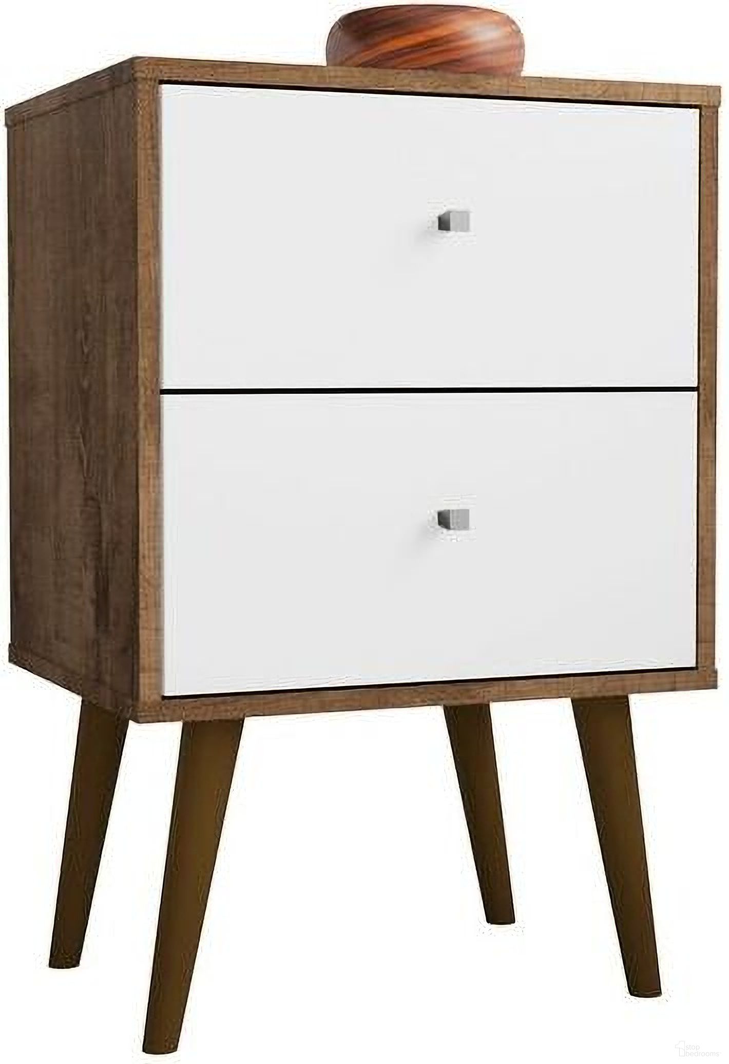 The appearance of Liberty Mid-Century - Modern Nightstand 2.0 With 2 Full Extension Drawers In Rustic Brown And White designed by Manhattan Comfort in the transitional interior design. This white and brown piece of furniture was selected by 1StopBedrooms from Liberty Collection to add a touch of cosiness and style into your home. Sku: 204AMC96. Material: MDP.