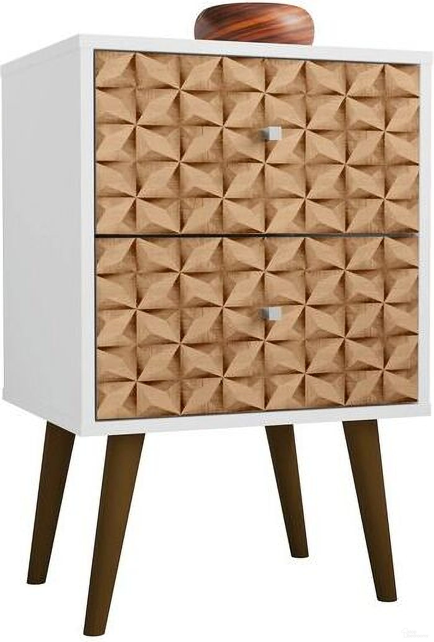 Liberty Mid-Century - Modern Nightstand 2.0 With 2 Full Extension Drawers In White And 3D Brown Prints
