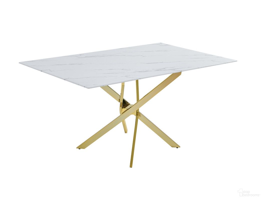 The appearance of Lidia Marble Wrapped Glass Dining Table in White and Gold designed by Best Quality Furniture in the glam interior design. This white/gold piece of furniture was selected by 1StopBedrooms from Lidia Collection to add a touch of cosiness and style into your home. Sku: D242-DTT;D242-DTB. Table Base Style: Legs. Material: Glass. Table Top Shape: Rectangular. Size: 38" x 60".