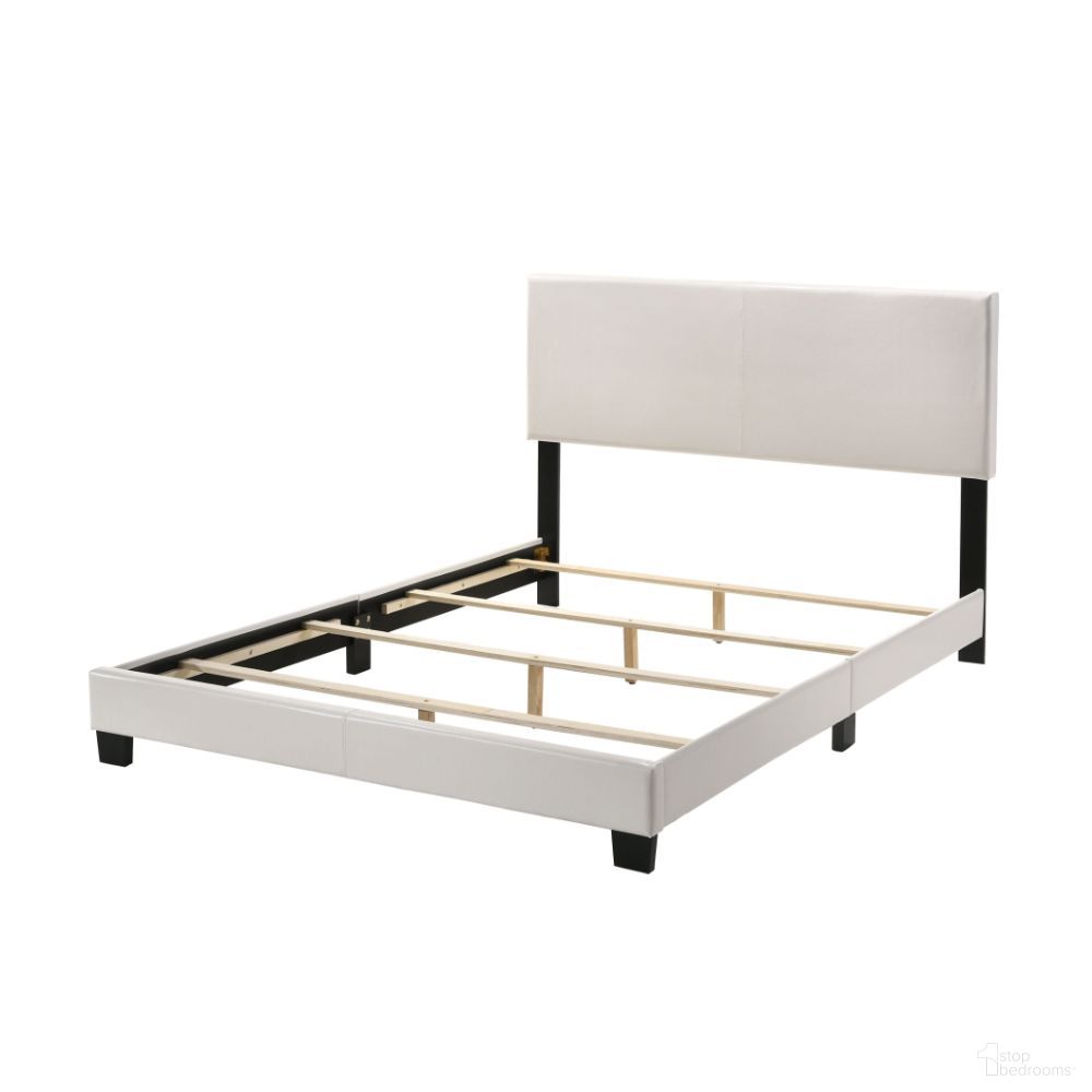 The appearance of Lien White Queen Upholstered Platform Bed designed by ACME in the modern / contemporary interior design. This white piece of furniture  was selected by 1StopBedrooms from Lien Collection to add a touch of cosiness and style into your home. Sku: 25710Q. Bed Type: Platform Bed. Bed Size: Queen. Material: Vinyl.