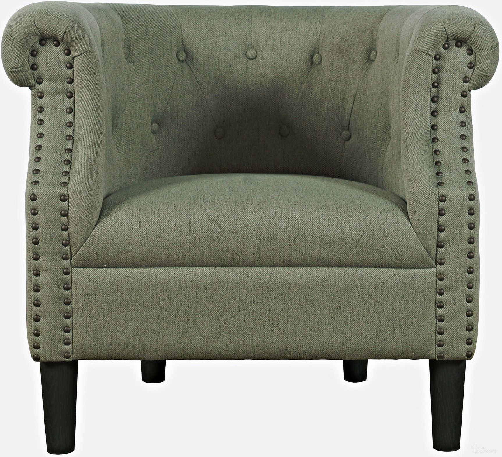 Lily Upholstered Barrel Curved Back Accent Chair with Nailhead Trim In Sage