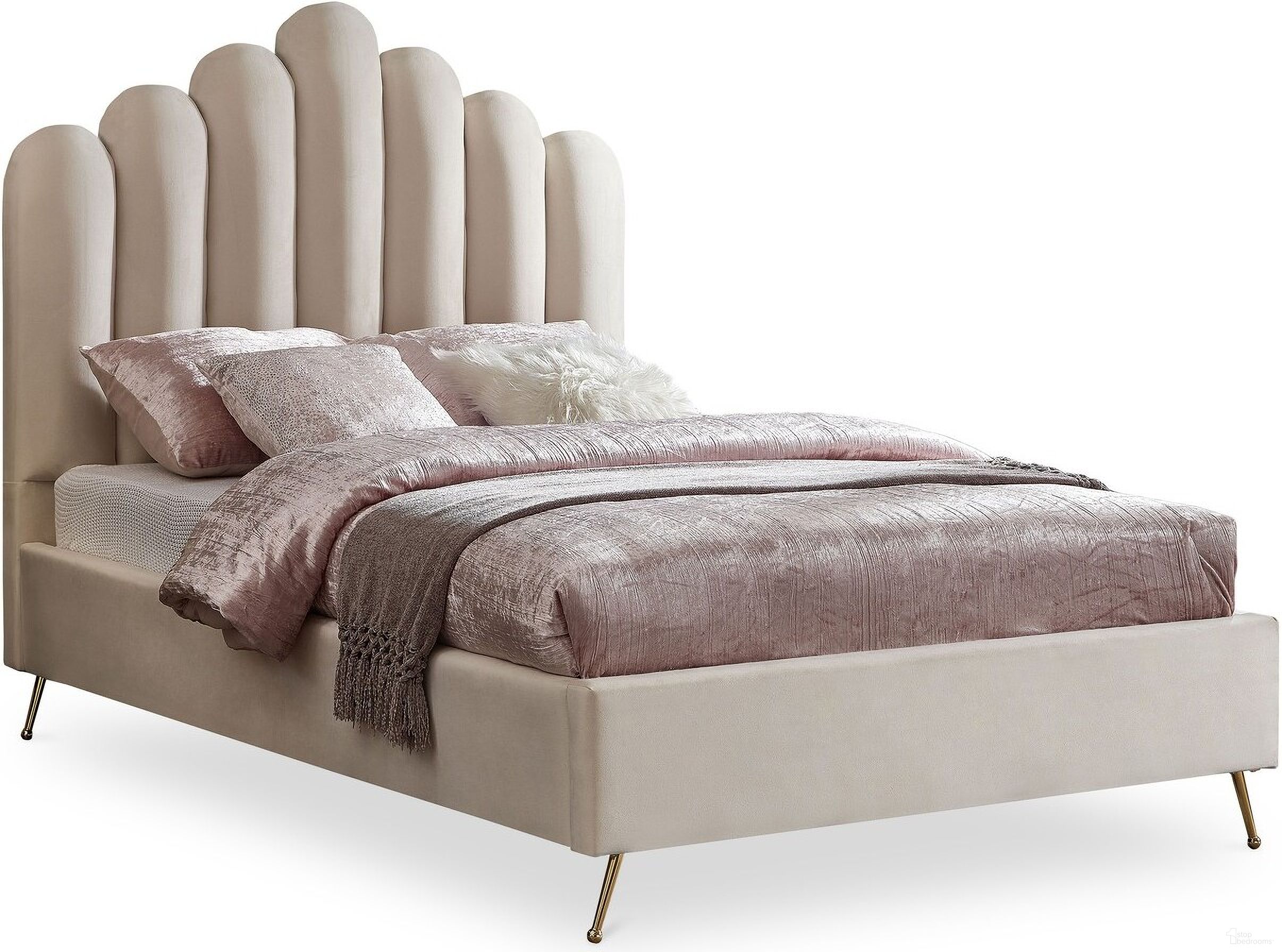 The appearance of Lily Velvet Full Bed In Cream designed by Meridian in the modern / contemporary interior design. This cream velvet piece of furniture was selected by 1StopBedrooms from Lily Collection to add a touch of cosiness and style into your home. Sku: LilyCream-F Box 1/2 (HB/Slats);LilyCream-F Box 2/2 (Siderails/FB/Metal Legs/Metal Bar). Bed Type: Panel Bed. Bed Size: Full. Material: Velvet.