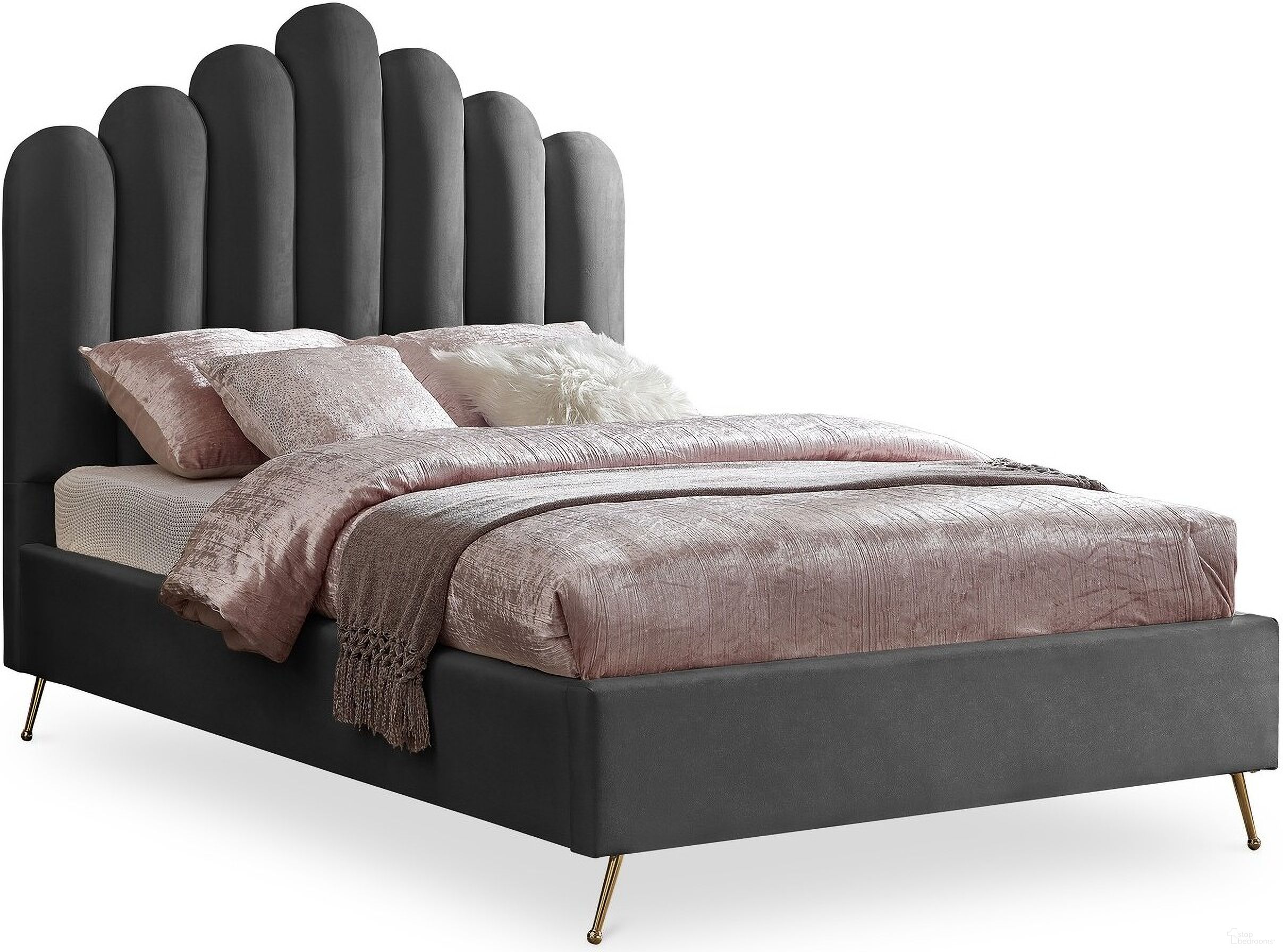 Lily Velvet Full Bed In Grey