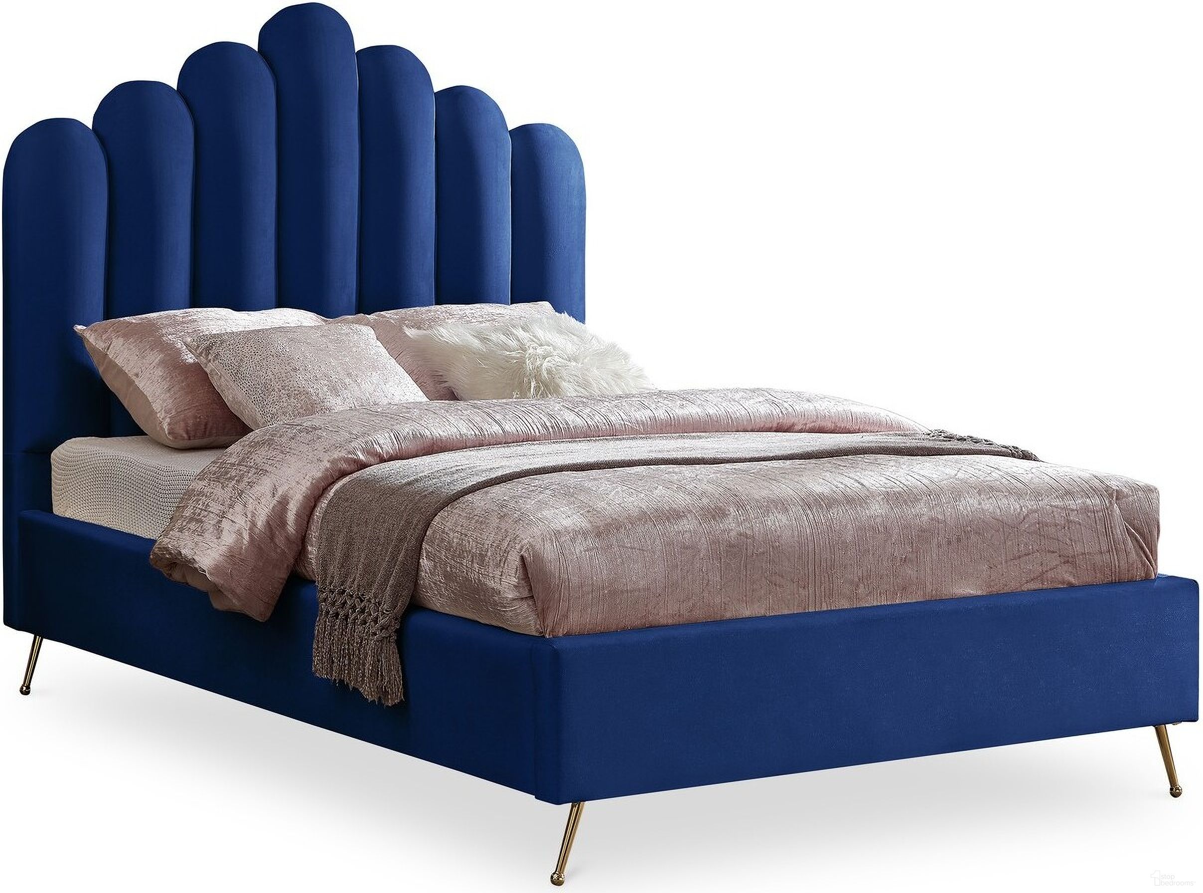 The appearance of Lily Velvet Full Bed In Navy designed by Meridian in the modern / contemporary interior design. This navy piece of furniture  was selected by 1StopBedrooms from Lily Collection to add a touch of cosiness and style into your home. Sku: LilyNavy-F Box 1/2 (HB/Slats);LilyNavy-F Box 2/2 (Siderails/FB/Metal Legs/Metal Bar). Bed Type: Panel Bed. Bed Size: Full. Material: Velvet.