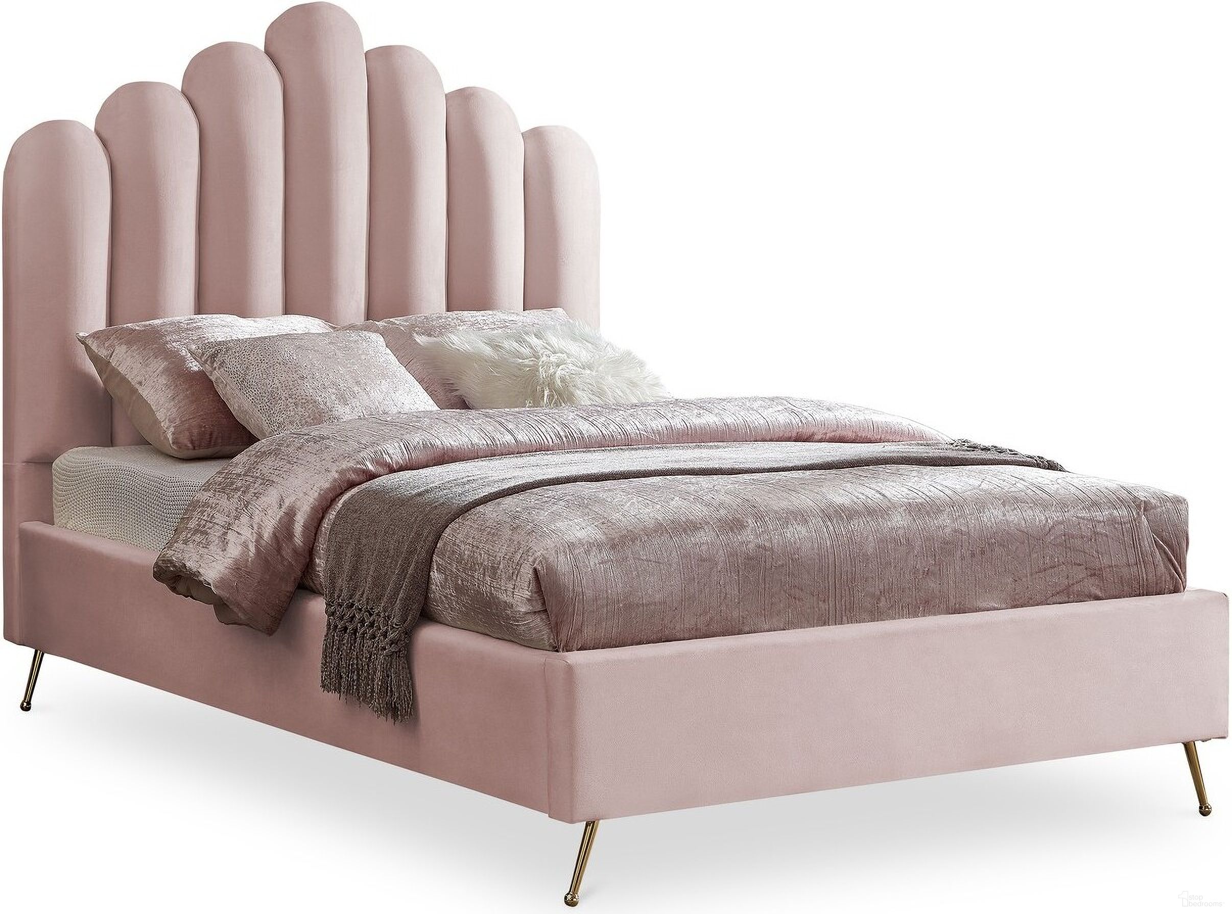 Lily Velvet Full Bed In Pink
