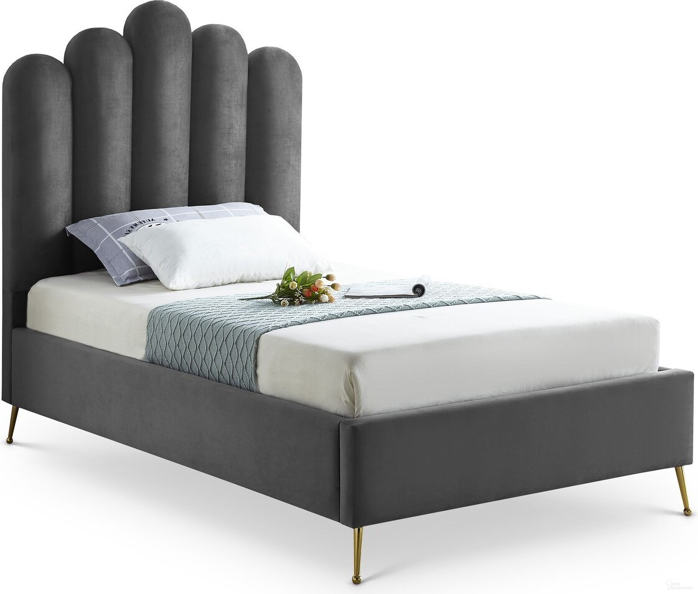 Lily Velvet Twin Bed In Grey