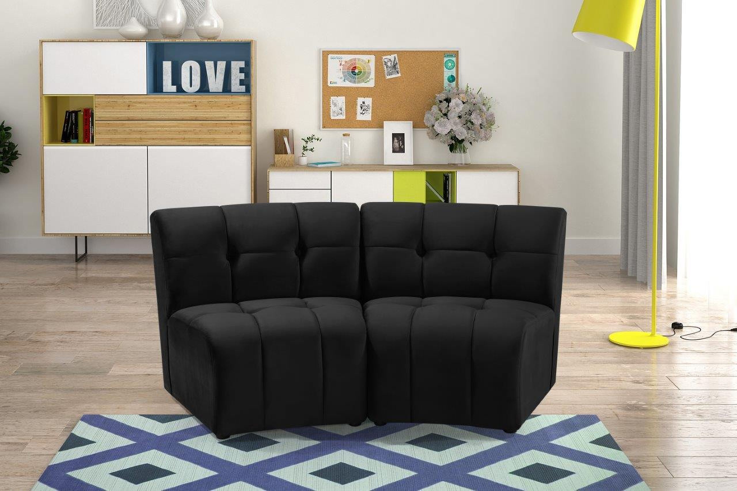 The appearance of Limitless 2-Piece Velvet Modular Sectional In Black designed by Meridian in the modern / contemporary interior design. This black piece of furniture was selected by 1StopBedrooms from Limitless Collection to add a touch of cosiness and style into your home. Sku: 645Black-C;645Black-C. Material: Velvet. Layout: Curved.