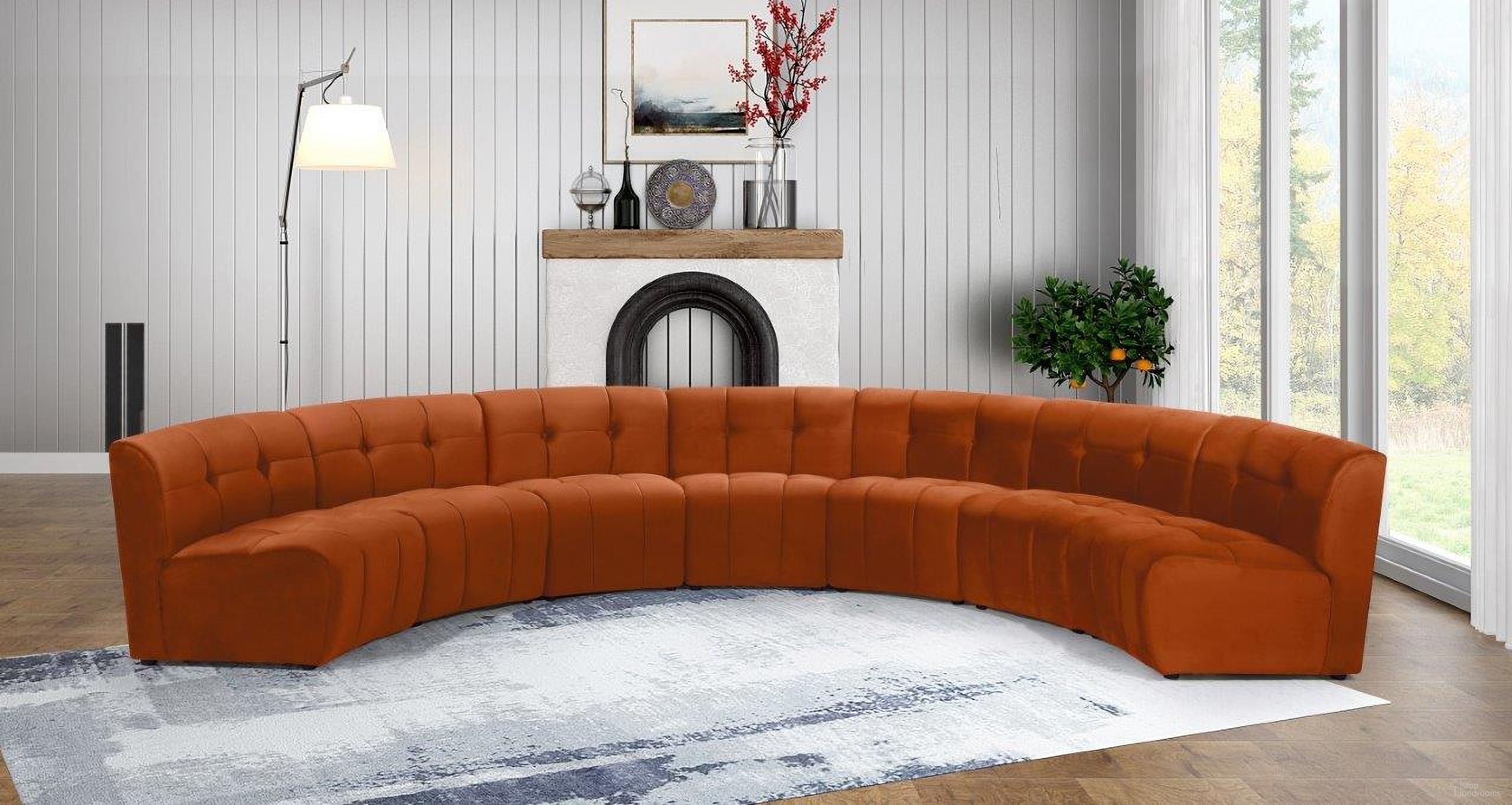 The appearance of Limitless 7-Piece Velvet Modular Sectional In Cognac designed by Meridian in the modern / contemporary interior design. This cognac piece of furniture was selected by 1StopBedrooms from Limitless Collection to add a touch of cosiness and style into your home. Sku: 645Cognac-C;645Cognac-C;645Cognac-C;645Cognac-C;645Cognac-C;645Cognac-C;645Cognac-C. Material: Velvet. Layout: Curved.