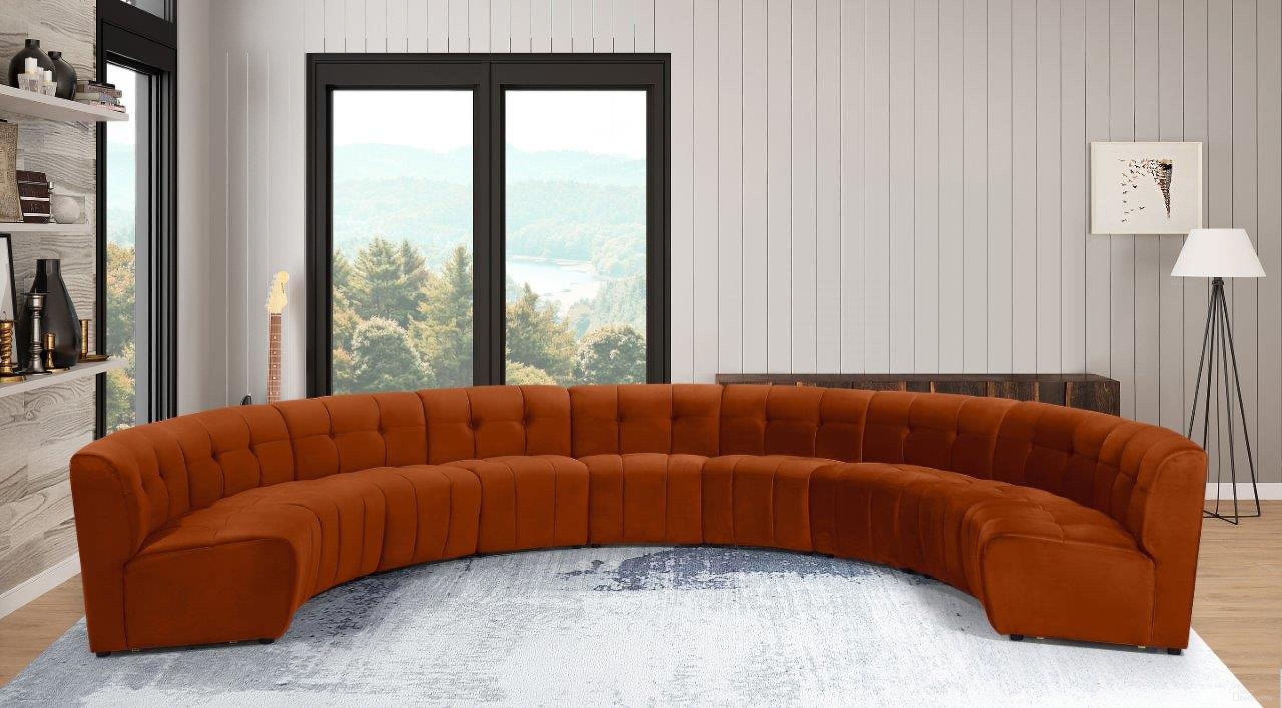 The appearance of Limitless 9-Piece Velvet Modular Sectional In Cognac designed by Meridian in the modern / contemporary interior design. This cognac piece of furniture  was selected by 1StopBedrooms from Limitless Collection to add a touch of cosiness and style into your home. Sku: 645Cognac-C;645Cognac-C;645Cognac-C;645Cognac-C;645Cognac-C;645Cognac-C;645Cognac-C;645Cognac-C;645Cognac-C. Material: Velvet. Layout: Curved.