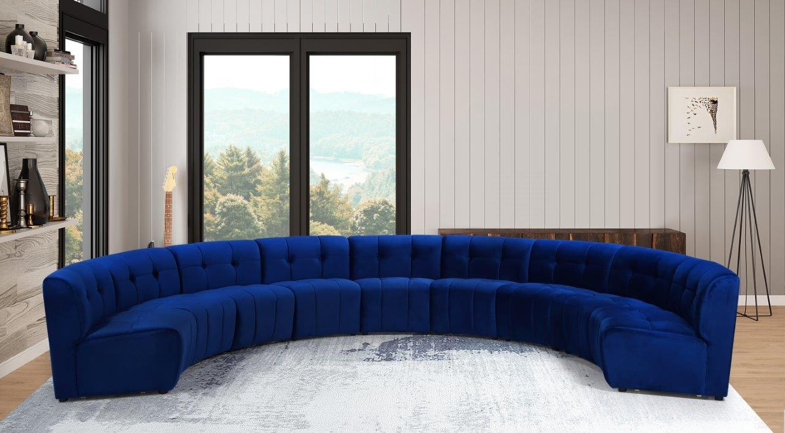 The appearance of Limitless 9-Piece Velvet Modular Sectional In Navy designed by Meridian in the modern / contemporary interior design. This navy piece of furniture was selected by 1StopBedrooms from Limitless Collection to add a touch of cosiness and style into your home. Sku: 645Navy-C;645Navy-C;645Navy-C;645Navy-C;645Navy-C;645Navy-C;645Navy-C;645Navy-C;645Navy-C. Material: Velvet. Layout: Curved.
