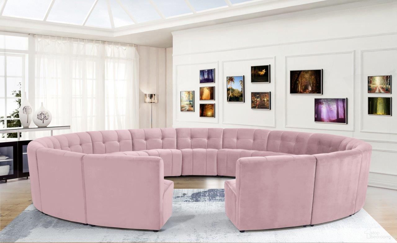 The appearance of Limitless 15-Piece Velvet Modular Sectional In Pink designed by Meridian in the modern / contemporary interior design. This pink piece of furniture  was selected by 1StopBedrooms from Limitless Collection to add a touch of cosiness and style into your home. Sku: 645Pink-C;645Pink-C;645Pink-C;645Pink-C;645Pink-C;645Pink-C;645Pink-C;645Pink-C;645Pink-C;645Pink-C;645Pink-C;645Pink-C;645Pink-C;645Pink-C;645Pink-C. Material: Velvet. Layout: Curved.