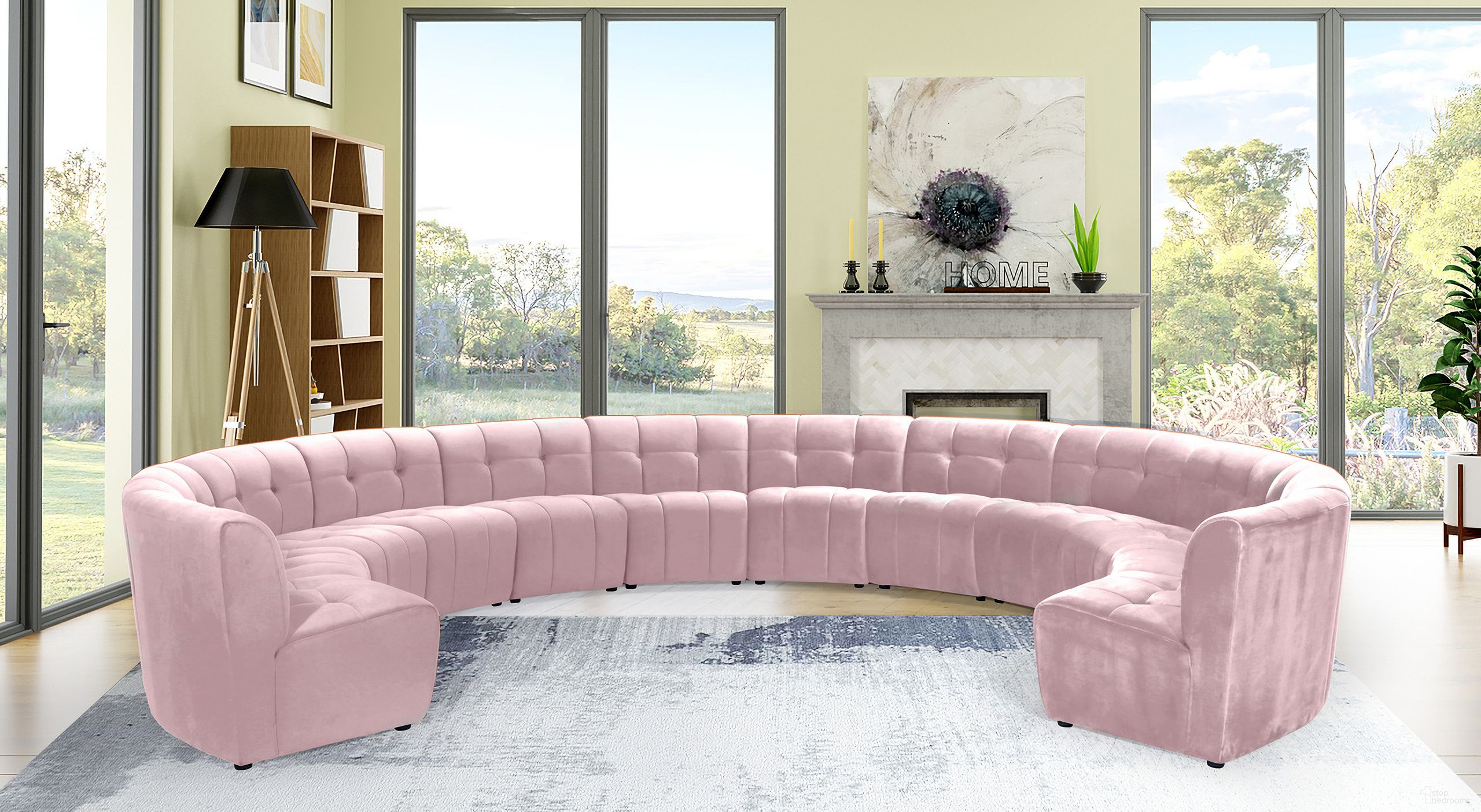 The appearance of Limitless 12-Piece Velvet Modular Sectional In Pink designed by Meridian in the modern / contemporary interior design. This pink piece of furniture  was selected by 1StopBedrooms from Limitless Collection to add a touch of cosiness and style into your home. Sku: 645Pink-C;645Pink-C;645Pink-C;645Pink-C;645Pink-C;645Pink-C;645Pink-C;645Pink-C;645Pink-C;645Pink-C;645Pink-C;645Pink-C. Material: Velvet. Layout: Curved.