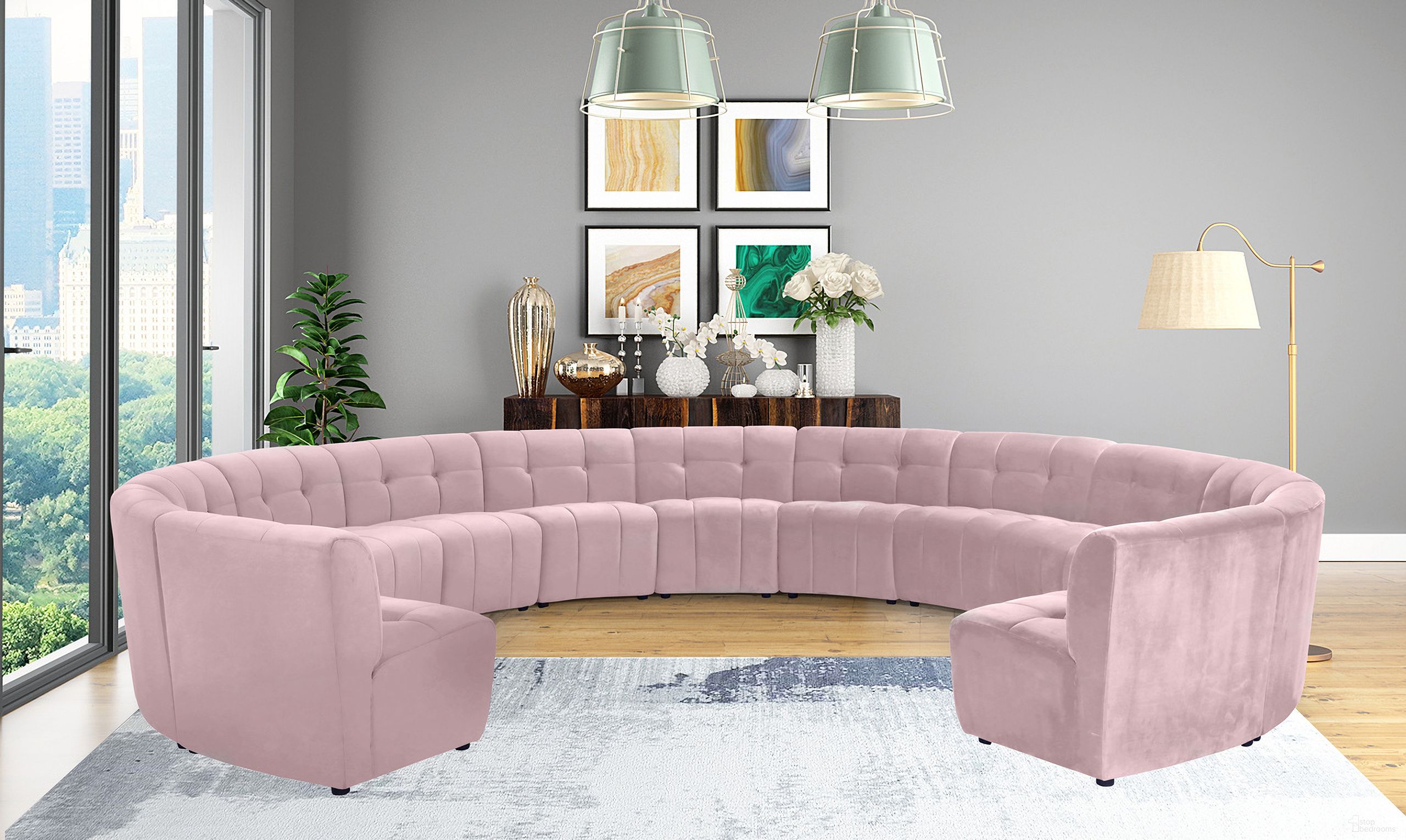 The appearance of Limitless 13-Piece Velvet Modular Sectional In Pink designed by Meridian in the modern / contemporary interior design. This pink piece of furniture  was selected by 1StopBedrooms from Limitless Collection to add a touch of cosiness and style into your home. Sku: 645Pink-C;645Pink-C;645Pink-C;645Pink-C;645Pink-C;645Pink-C;645Pink-C;645Pink-C;645Pink-C;645Pink-C;645Pink-C;645Pink-C;645Pink-C. Material: Velvet. Layout: Curved.