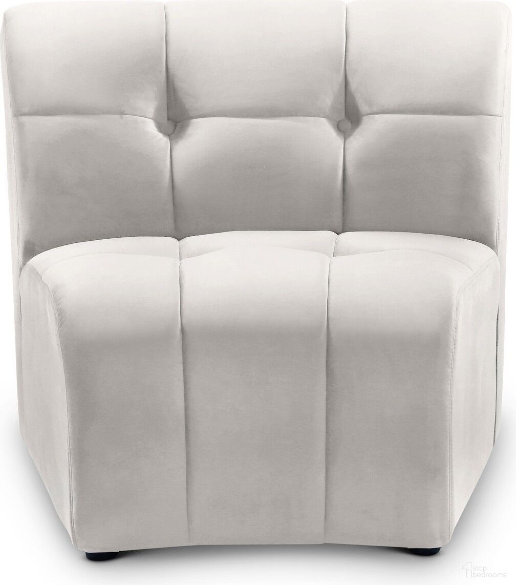 The appearance of Limitless Velvet Modular Chair In Cream designed by Meridian in the modern / contemporary interior design. This cream velvet piece of furniture was selected by 1StopBedrooms from Limitless Collection to add a touch of cosiness and style into your home. Sku: 645Cream-C. Material: Velvet.