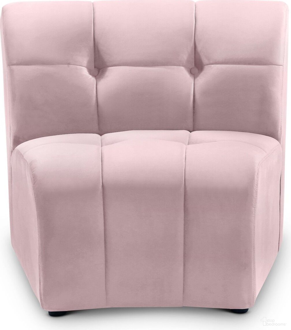 The appearance of Limitless Velvet Modular Chair In Pink designed by Meridian in the modern / contemporary interior design. This pink piece of furniture was selected by 1StopBedrooms from Limitless Collection to add a touch of cosiness and style into your home. Sku: 645Pink-C. Material: Velvet.