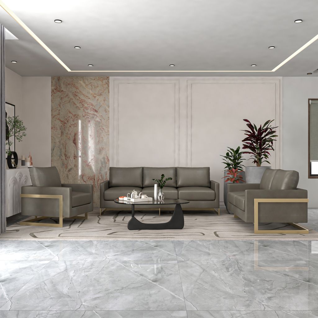 The appearance of Lincoln 3-Piece Velvet Living Room Sofa Set with Gold Frame In Grey designed by LeisureMod in the modern / contemporary interior design. This grey piece of furniture was selected by 1StopBedrooms from Lincoln Collection to add a touch of cosiness and style into your home. Sku: LA31-55-83GR-L. Material: Leather.