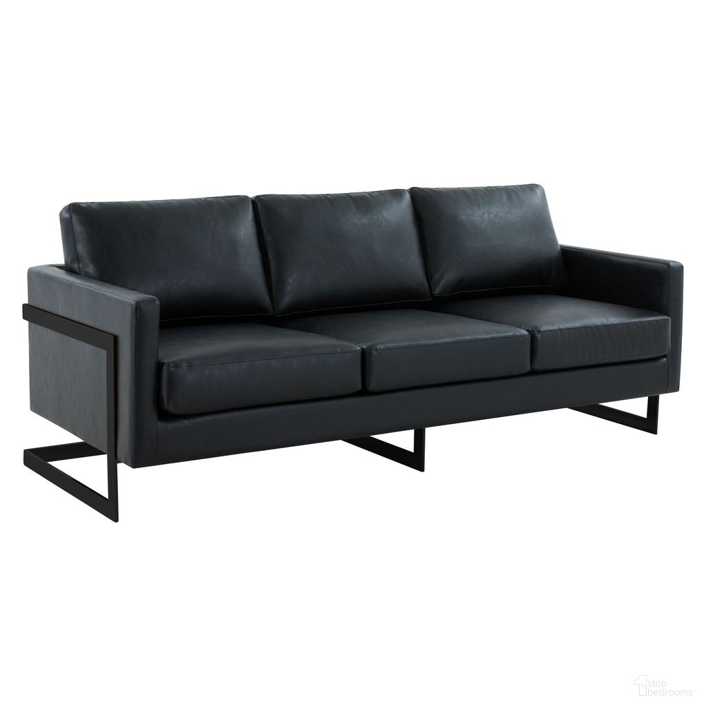 The appearance of Lincoln Leather Sofa with Black Frame In Black designed by LeisureMod in the modern / contemporary interior design. This black piece of furniture was selected by 1StopBedrooms from Lincoln Collection to add a touch of cosiness and style into your home. Sku: LAB83BL-L. Material: Leather.