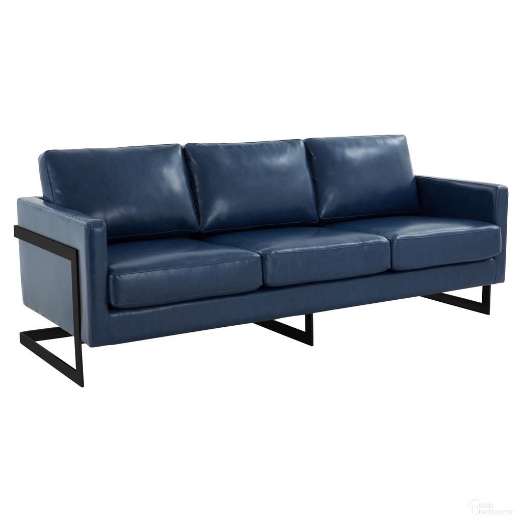 The appearance of Lincoln Leather Sofa with Black Frame In Blue designed by LeisureMod in the modern / contemporary interior design. This blue piece of furniture was selected by 1StopBedrooms from Lincoln Collection to add a touch of cosiness and style into your home. Sku: LAB83BU-L. Material: Leather.