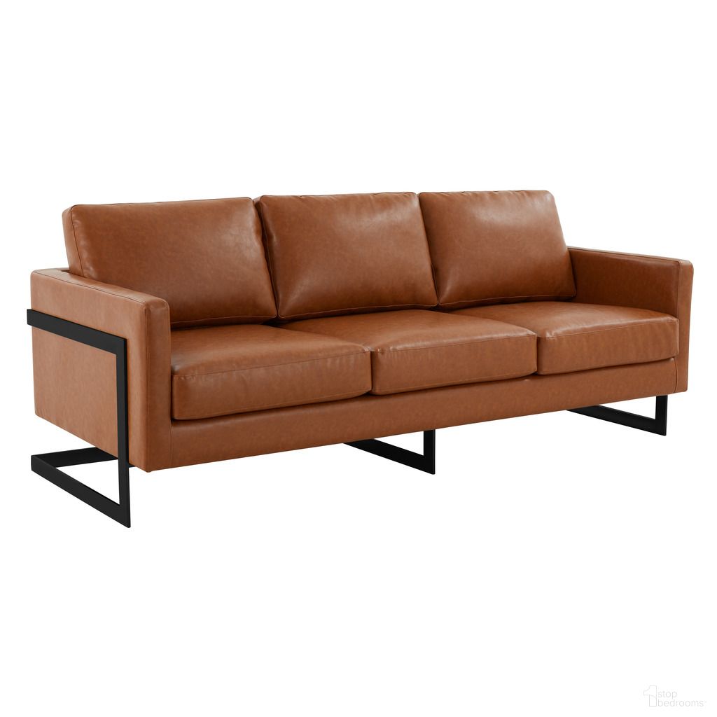 Lincoln Leather Sofa with Black Frame In Brown