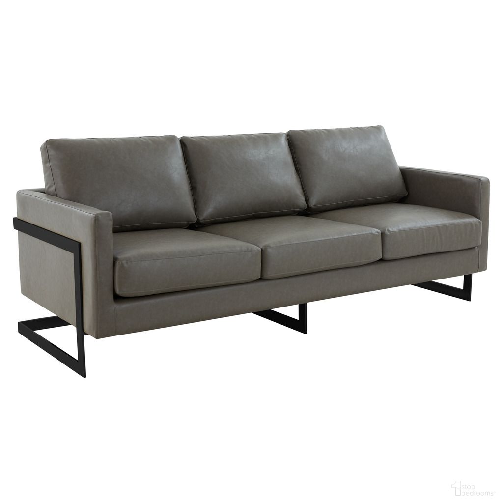 The appearance of Lincoln Leather Sofa with Black Frame In Grey designed by LeisureMod in the modern / contemporary interior design. This grey piece of furniture  was selected by 1StopBedrooms from Lincoln Collection to add a touch of cosiness and style into your home. Sku: LAB83GR-L. Material: Leather.
