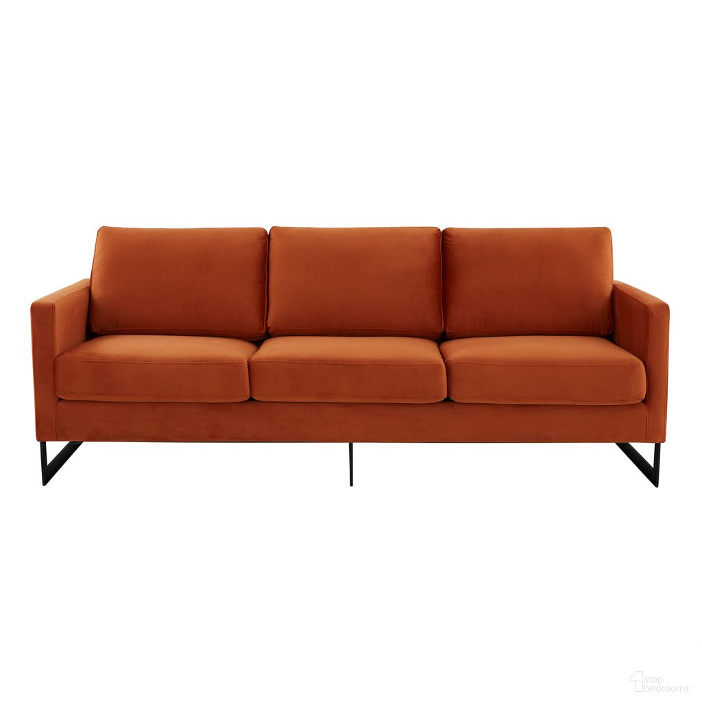 The appearance of Lincoln Velvet Sofa In Orange and Black designed by LeisureMod in the modern / contemporary interior design. This black/orange piece of furniture was selected by 1StopBedrooms from Lincoln Collection to add a touch of cosiness and style into your home. Sku: LAB83OR. Material: Velvet.
