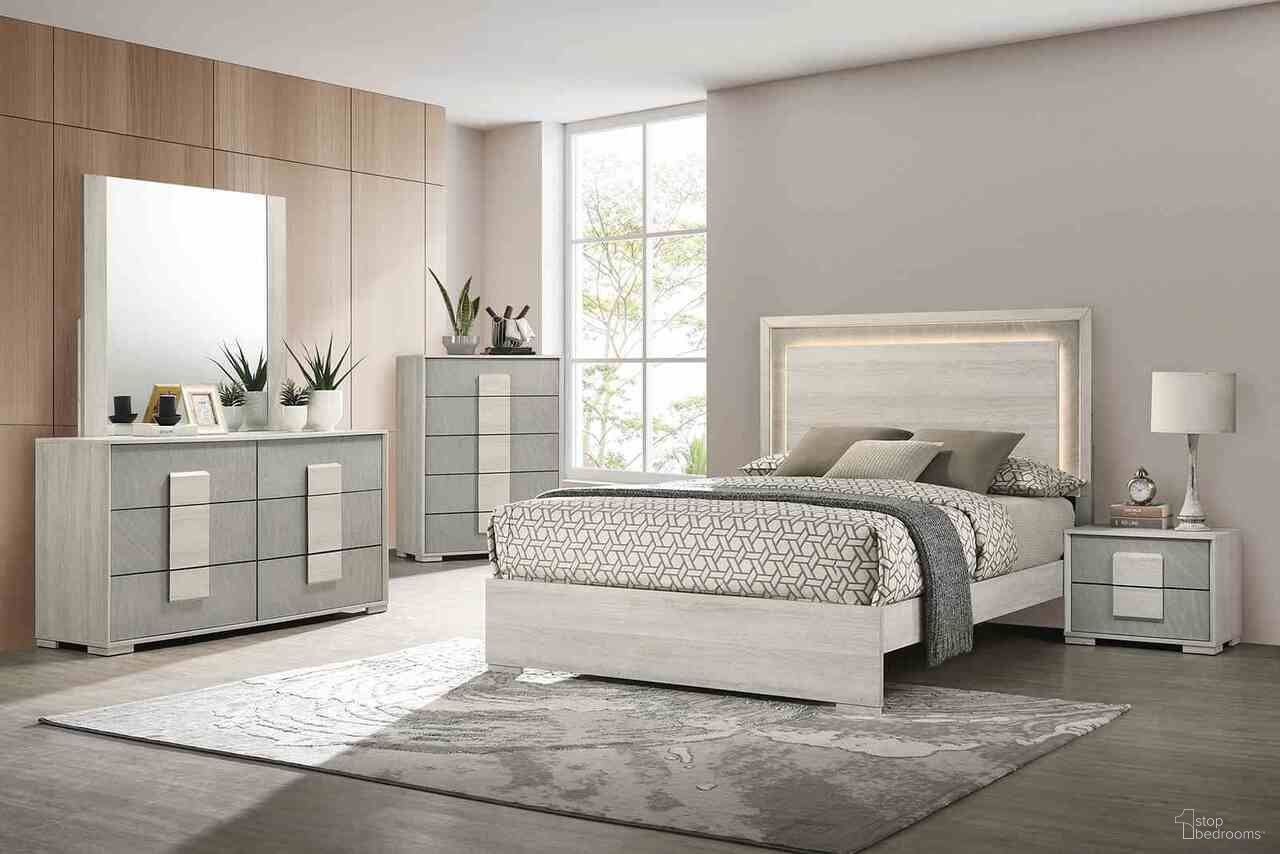 Lincolt Bedroom Set In White Wash and Stone Gray