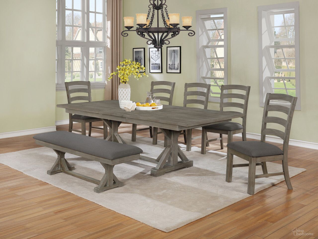 Linda Dining Room Set In Rustic Gray Brown Wood