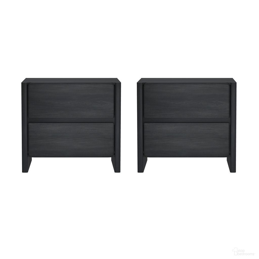 Linda Modern 2-Drawer Nightstand Set of 2 in Charcoal Grey