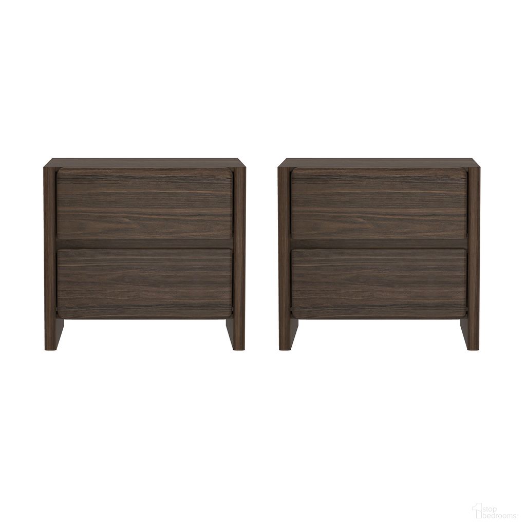Linda Modern 2-Drawer Nightstand Set of 2 in Walnut Brown