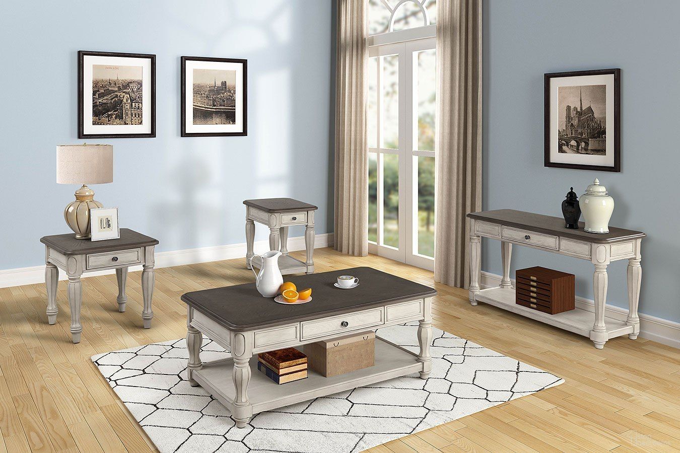 The appearance of Linden Occasional Table Set designed by Bernell in the traditional interior design. This white and brown piece of furniture  was selected by 1StopBedrooms from Linden Collection to add a touch of cosiness and style into your home. Sku: 8918-001;8918-002. Material: Rubberwood.